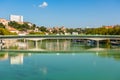 Cityscape of Lyon, France with reflections in the water Royalty Free Stock Photo