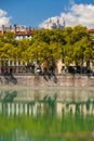 Cityscape of Lyon, France with reflections in the water Royalty Free Stock Photo