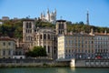 Cityscape of Lyon, town in France at riverside Saone at sunny day