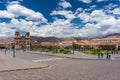 Cityscape of main square in Cusco, Peru, with scenic sky