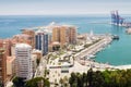 Cityscape of Malaga with mediterranean sea port harbor. Andalusia, Spain. Royalty Free Stock Photo