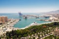 Cityscape of Malaga with mediterranean sea port harbor. Andalusia, Spain. Royalty Free Stock Photo