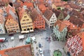 Cityscape of medieval old town Rothenburg ob der Tauber with marketplace