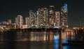 Miami, Florida, USA - March 3, 2022 - Colorful cityscape of Miami\'s luxurious condos at night. Royalty Free Stock Photo