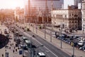 Cityscape of Minsk, Belarus. Summer season and sunset time. View of central Avenue and Central station