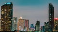 Cityscape of modern building in the night. Modern architecture office building. Skyscraper with beautiful evening sky. Business Royalty Free Stock Photo