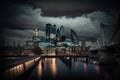 Cityscape of Modern London scene. Cinematic digital art Illustration background. Ai generated art