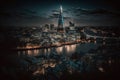 Cityscape of Modern London scene. Cinematic digital art Illustration background. Ai generated art