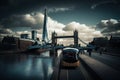 Cityscape of Modern London scene. Cinematic digital art Illustration background. Ai generated art