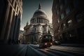 Cityscape of Modern London scene. Cinematic digital art Illustration background. Ai generated art