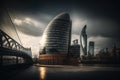 Cityscape of Modern London scene. Cinematic digital art Illustration background. Ai generated art