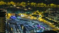 Cityscape of Monte Carlo, Monaco night timelapse with yachts and traffic on embankment. Royalty Free Stock Photo