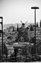 Cityscape of Montefiore windmill from Jaffa gate in the old city of Jerusalem Israel