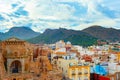 Cityscape mountains houses Cartagena Spain