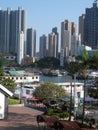 Cityscape n Aberdeen harbor, Hong Kong Island