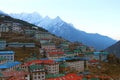 Cityscape of Namche Bazaar with Kangtega mountain in Nepal Royalty Free Stock Photo