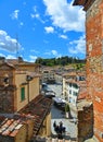 Cityscape with Narrow street in old historic alley in the medieval village of Anghiari near city of Arezzo in Tuscany