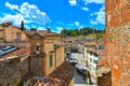 Cityscape with Narrow street in old historic alley in the medieval village of Anghiari near city of Arezzo in Tuscany