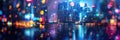 Cityscape at Night, Bokeh Texture Background, Blurry Street Banner, City Light Nightlife Mockup