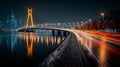 Cityscape Night Bridge Reflection Light Trails Urban Scenery Royalty Free Stock Photo