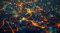 A cityscape at night, brightly lit with numerous lights shining from buildings and street lamps, creating a vibrant and Royalty Free Stock Photo