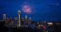 Fireworks over Seattle Cityscape Royalty Free Stock Photo