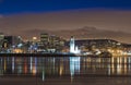 Cityscape night scene Montreal Canada over river Royalty Free Stock Photo