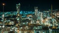 cityscape night scene shot oil storage tank and oil refinery factory zone, global business and industry about natural resources Royalty Free Stock Photo