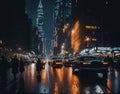 Cityscape Noir - Neon-Lit Urban Symphony Under Rain - Japanese street in the night