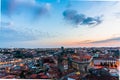 Cityscape of old city of Porto in Portugal. Lanscape with houses with tiled roofs, shot from bell tower of Church of the Royalty Free Stock Photo