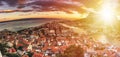 Cityscape of old croatian resort - Omis town. Adriatic sea, Dalmatia coast, Croatia, Europe. Summer sunset. Travel Croatia. Royalty Free Stock Photo