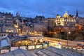 Cityscape in old town district of Edinburgh City being lit up at night in central Edinburgh, Scotland, UK