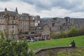 Cityscape of old town Edinburgh with classic Scottish buildings on King Stables Road from Johnston Terrace, Grassmarket, Scotland