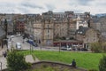 Cityscape of old town Edinburgh with classic Scottish buildings on King Stables Road from Johnston Terrace, Grassmarket, Scotland