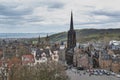 Cityscape of Old Town Edinburgh on Royal Mile in Scotland with Tron Kirk, former gothic church, now functioned as The Hub