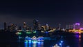 Cityscape and the lights of pattaya and cruise ships in the sea, pattaya bay at night, Bali Hai View Point