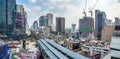 Cityscape over the rail of BTS skytrain