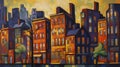 Cityscape Painting Inspired By Hopper And Seurat Royalty Free Stock Photo