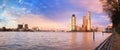 Cityscape, panorama, banner - view of Rotterdam with Tower blocks in the Kop van Zuid neighbourhood and Erasmus Bridge Royalty Free Stock Photo