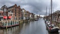 Cityscape, panorama - view of the city Rotterdam and its old district Delfshaven Royalty Free Stock Photo