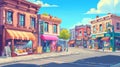 Cityscape with pavement, facades of cafes, restaurants and bakeries, cartoon modern. Background includes small shops and Royalty Free Stock Photo