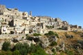 Cityscape of the picturesque old town of Matera Sassi di Matera with the characteristics ancient tuff houses. Matera is also UNE