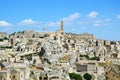 Cityscape of the picturesque old town of Matera Sassi di Matera with the characteristics ancient tuff houses. Matera is also UNE