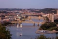 Cityscape of Pittsburgh and Evening Light. Fort Duquesne Bridge