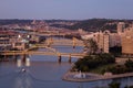 Cityscape of Pittsburgh and Evening Light. Fort Duquesne Bridge