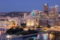 Cityscape Of Pittsburgh And Evening Light. Fort Pitt Bridge