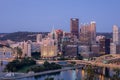 Cityscape of Pittsburgh and Evening Light. Fort Pitt Bridge