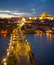 Cityscape of Prague with Castle and Charles Bridge at night Royalty Free Stock Photo