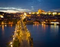 Cityscape of Prague with Castle and Charles Bridge at night Royalty Free Stock Photo