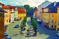 Cityscape of Prague and an old square with houses